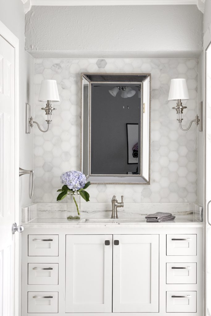 white marble bath remodel