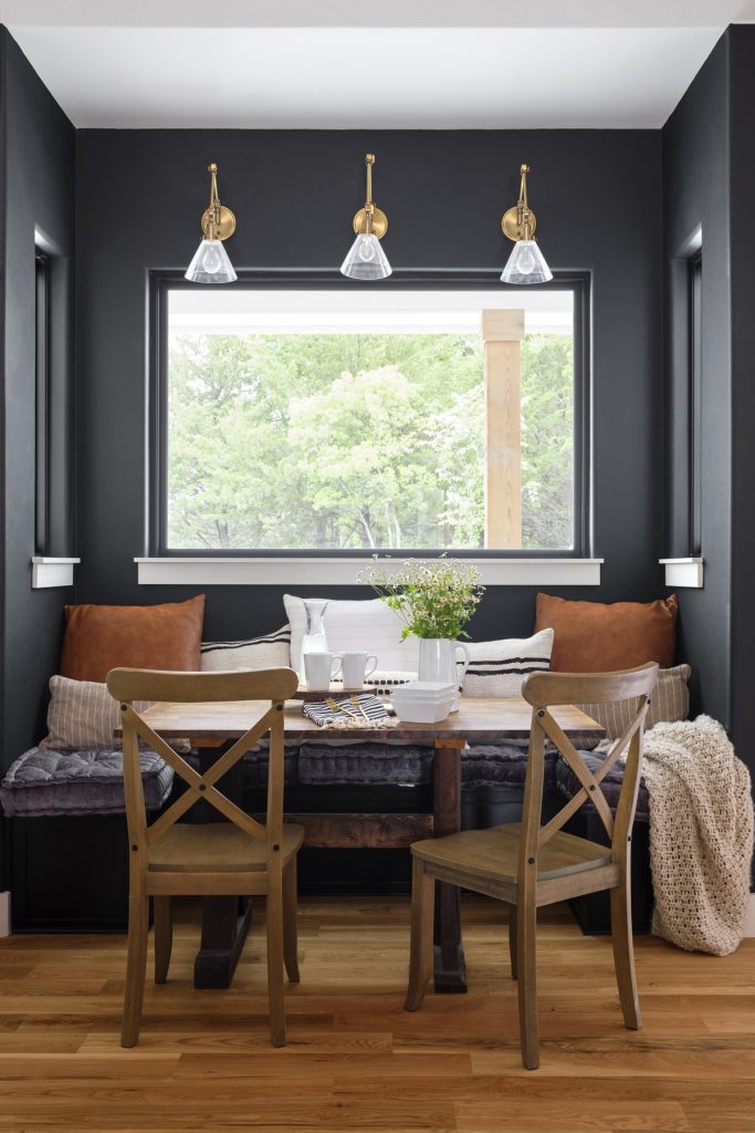 black and neutral breakfast nook