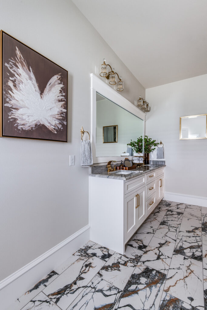 Modern Rustic Bathroom with Marble and Brass
