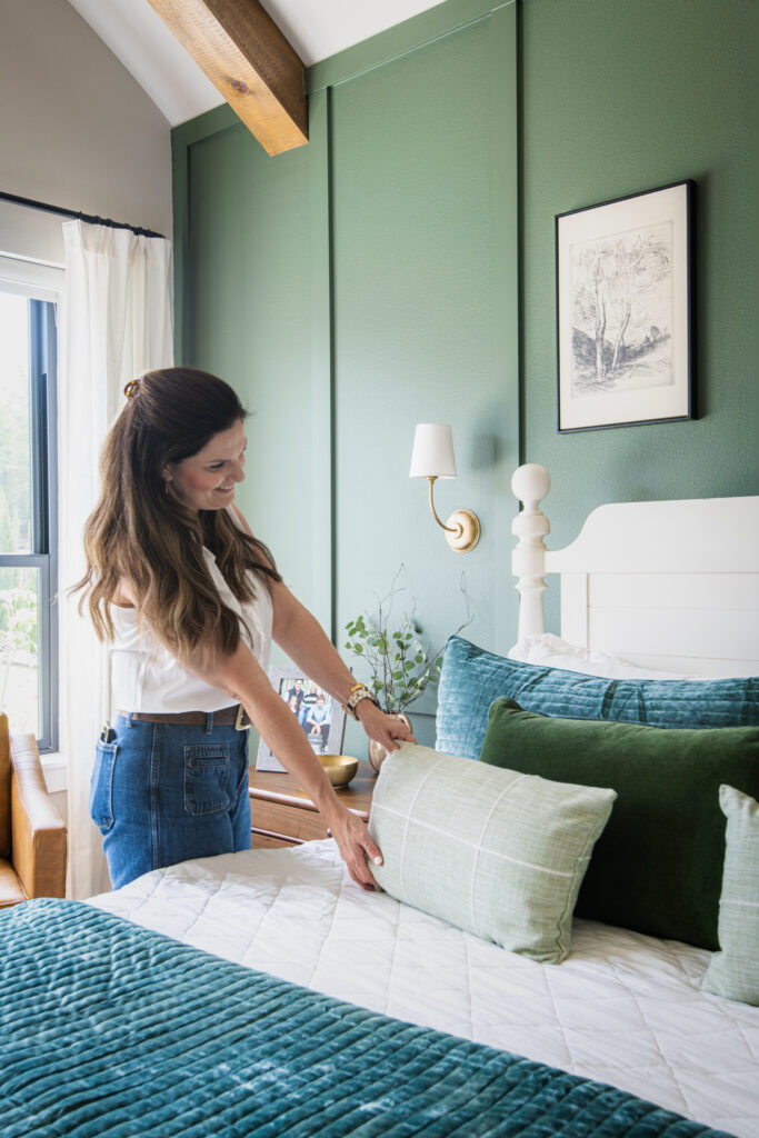 green bedroom wall paneling design